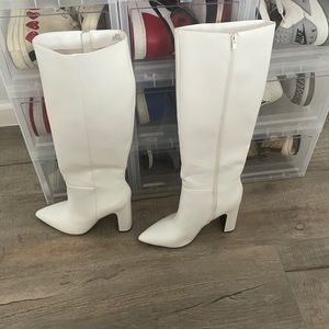 White thigh high boots